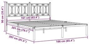 Πλαίσιο Κρεβατιού με Κεφαλάρι Λευκό 160x200 εκ. Μεταλλικό - Λευκό