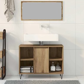 vidaXL Μονάδα Vanity Μπάνιου Μασίφ Δρυς Επεξεργασμένο Ξύλο Μεσαίο