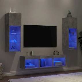 vidaXL Έπιπλα Τοίχου Τηλεόρασης 5 τεμ. LED Γκρι Σκυρ. από Επεξ. Ξύλο