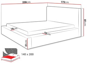 Επενδυμένο κρεβάτι Plexi-Gkri Anoixto-140 x 200