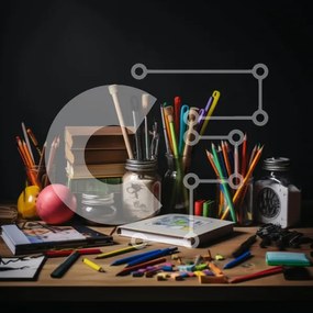 Intra Συλλεκτικό Ξύλινο Παζλ Plywood  4mm - Γραφείο με είδη τέχνης Σε Ξύλινο Κουτί - Διαστάσεις: 10x10 cm – 25 κομμάτια