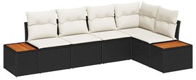 vidaXL Σετ Καναπέ Κήπου με μαξιλάρι 5 pcs Μαύρο Πολυ ράταν