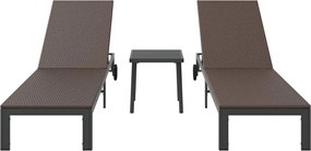vidaXL Ήλιο-κρεβάτι 2-πρόσωπο 3 pcs Καφέ συνθετικό ρατάν