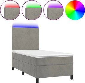 vidaXL Κρεβάτι Boxspring με Στρώμα &amp; LED Αν.Γκρι 90x190 εκ. Βελούδινο