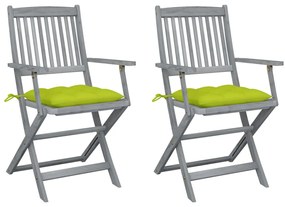 Καρέκλες Εξωτ. Χώρου Πτυσσόμενες 2 τεμ Ξύλο Ακακίας &amp; Μαξιλάρια