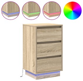 vidaXL Κομοδίνο με LED Καρυδιά Σονόμα 39x34,5x65 εκ. Επεξεργασμένο Ξύλο