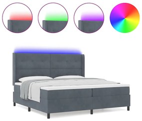 vidaXL Κρεβάτι Box Spring LED με Στρώμα Σκούρο Γκρι 200 x 200 cm