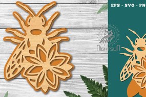 Σετ των 2 Intra απο ξύλο plywood Χρώμα wenge 3mm-4mm πάχος - Διακόσμηση Flower Bee 1 Δίασταση 20x20 cm INTRAFABR-112116082