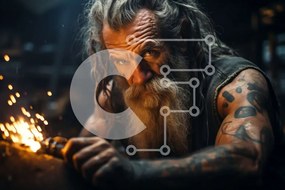 Intra Συλλεκτικό Ξύλινο Παζλ Plywood 4mm - Ηλικιωμένος με μακριά άσπρα μαλλιά και τατουάζ Σε Ξύλινο Κουτί - Διαστάσεις Puzzle: 10x10 cm – 25 κομμάτια