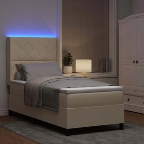 vidaXL LED Κρεβάτι με βάθρο με κεφαλάρι Κρεμ 100 x 200 cm ύφασμα