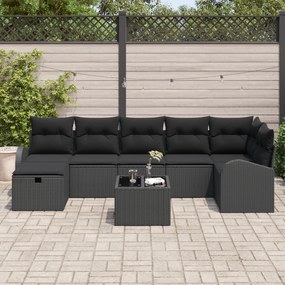 vidaXL 8 Τεμαχίων Σετ Καναπέ Κήπου με Μαξιλάρια Μαύρο Πολυ Ρατάν