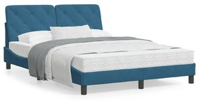 Κρεβάτι με Στρώμα Μπλε 140x190 εκ. Βελούδινο