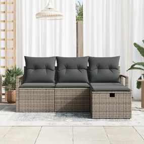 vidaXL 4 Τεμαχίων Σετ Καναπέ Κήπου με Μαξιλάρια Γκρι Πολυ Ρατάν