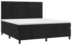 vidaXL Κρεβάτι Boxspring με Στρώμα &amp; LED Μαύρο 180x200 εκ. Βελούδινο