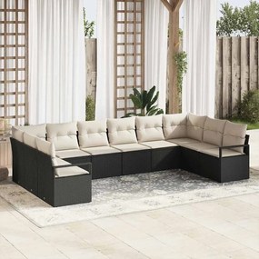 vidaXL Σετ κήπου  10 τεμαχίων με μαξιλάρια σε μαύρο από πολυ rattan