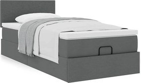vidaXL Οθωμανικό κρεβάτι με στρώμα σκούρο γκρι 90x190cm ύφασμα