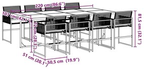 Σετ Τραπεζαρίας Κήπου 9 τεμ Μαύρο από Συνθ. Ρατάν με Μαξιλάρια - Μαύρο