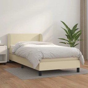 vidaXL Κρεβάτι Boxspring με Στρώμα Κρεμ 90x200 εκ. από Συνθετικό Δέρμα