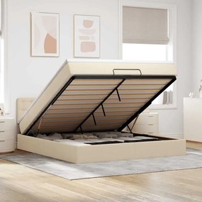vidaXL Οθωμανικό κρεβάτι με στρώμα &amp; LEDs Cream 160x200cm ύφασμα