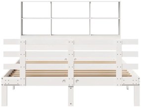 Κρεβάτι Βιβλιοθήκη Χωρίς Στρώμα Λευκό 135x190 εκ Μασίφ Πεύκο - Λευκό