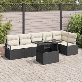 vidaXL Σετ Καναπέ Κήπου με μαξιλάρι 7 pcs Μαύρο Πολυ ράταν