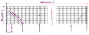 vidaXL Συρματόπλεγμα Περίφραξης Ανθρακί 0,8 x 10 μ. με Καρφωτές Βάσεις