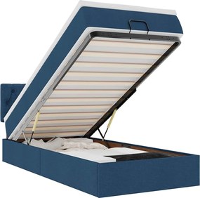 vidaXL Οθωμανικό κρεβάτι με στρώμα &amp; LEDs Μπλε 90x200 cm Ύφασμα