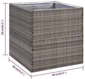 vidaXL Ζαρντινιέρα Κήπου Γκρι 80 x 80 x 80 εκ. από Συνθετικό Ρατάν