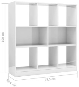 vidaXL Βιβλιοθήκη Γυαλιστερό Λευκό 97,5x29,5x100 εκ. από Επεξ. Ξύλο