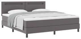 vidaXL Κρεβάτι Box Spring με Στρώμα Γκρι, Σούπερ Κινγκ, Ψεύτικος Δέρμα