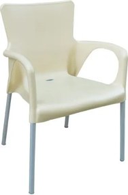 LARA Πολυθρόνα Pro Dining Στοιβαζόμενη, ALU Silver, PP - UV Protection Απόχρωση Εκρού   1τμχ
