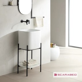 Scarabeo Laila S 45 Shelf Έπιπλο μπάνιου 44χ39 h.90εκ για επίτοιχη μπαταρία &amp; νιπτήρας Moon Λευκός