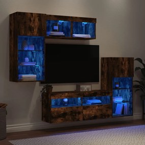 vidaXL Έπιπλα Τοίχου Τηλεόρασης 5 τεμ LED Καπνιστή Δρυς από Επεξ. Ξύλο