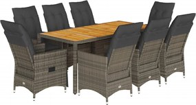 vidaXL Σετ Τραπεζαρίας Κήπου 9 τεμ. Γκρι Συνθ. Ρατάν με Μαξιλάρια