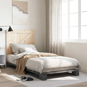 vidaXL Πλαίσιο Κρεβατιού με Κεφαλάρι Γκρι 90x200 εκ. Μασίφ Ξύλο Πεύκου