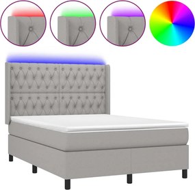vidaXL Κρεβάτι Boxspring με Στρώμα &amp; LED Αν.Γκρι 140x200εκ. Υφασμάτινο