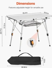 VEVOR Folding Portable Camping Table Aluminum Outdoor Picnic Table Mesh Layer
