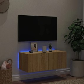 vidaXL Έπιπλο Τοίχου Τηλεόρασης με LED Sonoma Δρυς 80x35x31 εκ.