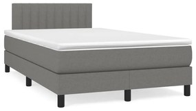 Κρεβάτι Boxspring με Στρώμα &amp; LED Σκ.Γκρι 120x190εκ. Υφασμάτινο