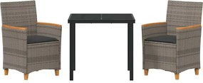 vidaXL Σέτ φαγητού για κήπο 3 pcs Γκρι συνθετικό ρατάν