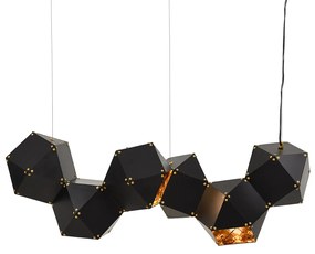 00797 GloboStar® WELLES Replica 00797 Μοντέρνο Κρεμαστό Φωτιστικό Ανάρτηση Πολύφωτο 6 x E14 IP20 Μαύρο & Χρυσό Μέταλλο - Μ98 x Π32 x Υ30cm