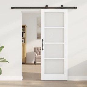 vidaXL Συρόμενη πόρτα  με σετ υλικών 'ORKDAL' λευκή μασίφ ξύλο & γυαλί
