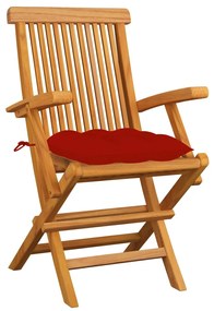 vidaXL Καρέκλες Κήπου 3 τεμ. από Μασίφ Ξύλο Teak με Κόκκινα Μαξιλάρια