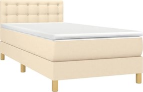 vidaXL Κρεβάτι Boxspring με Στρώμα &amp; LED Κρεμ 90x200 εκ. Υφασμάτινο