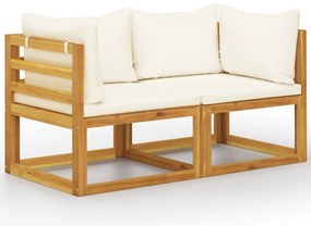 vidaXL Παγκάκι Κήπου Διθέσιο με Λευκά Κρεμ Μαξιλάρια