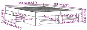 Πλαίσιο Κρεβατιού Γκρι Σκυροδέματος 135x190 εκ. Επεξεργ. Ξύλο - Γκρι