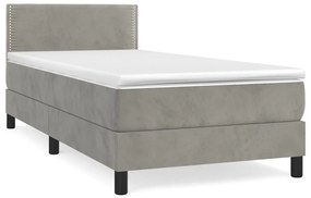 vidaXL Κρεβάτι Boxspring με Στρώμα Ανοιχτό Γκρι 80x200 εκ. Βελούδινο