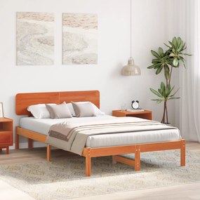 vidaXL Κρεβάτι με Κεφαλάρι Καφέ 140x190 εκ. Μασίφ Ξύλο Πεύκου