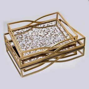 S/2 ΔΙΣΚΟΙ ΜΕΤΑΛΛΙΚΟΙ ΜΕ ΓΥΑΛΙ ΧΡΥΣΟΙ 42x30x6.5 / 36x26x6.5cm|752-16044