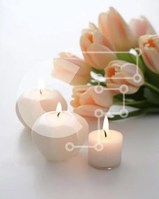 Intra Συλλεκτικό Ξύλινο Παζλ Plywood 4mm - Μπουκέτο με πορτοκαλί τουλίπες με λευκά κεριά Σε Ξύλινο Κουτί - Διαστάσεις Puzzle: 10x10 cm – 25 κομμάτια